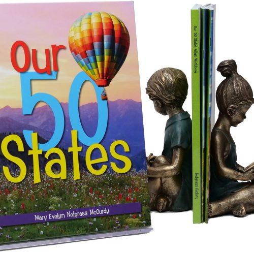 Cover of Notgrass 'Our 50 States' homeschool curriculum textbook, used for teaching U.S. geography to kids